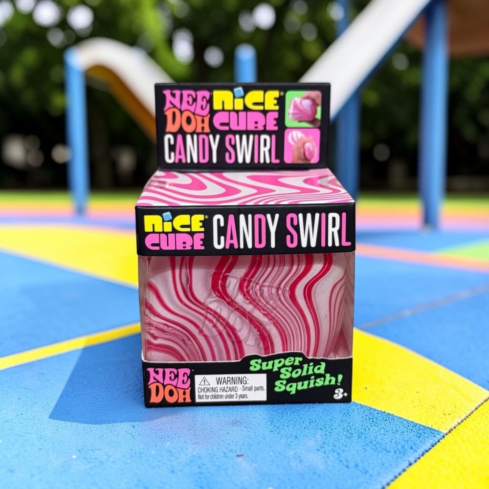 Schylling NeeDoh Nice Cube Candy Swirl Pink White Sensory Fidget Toy